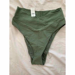 Aerie Jacquard Crossover High Cut Cheeky Bikini Bottom, Olive Green, Medium, NWT